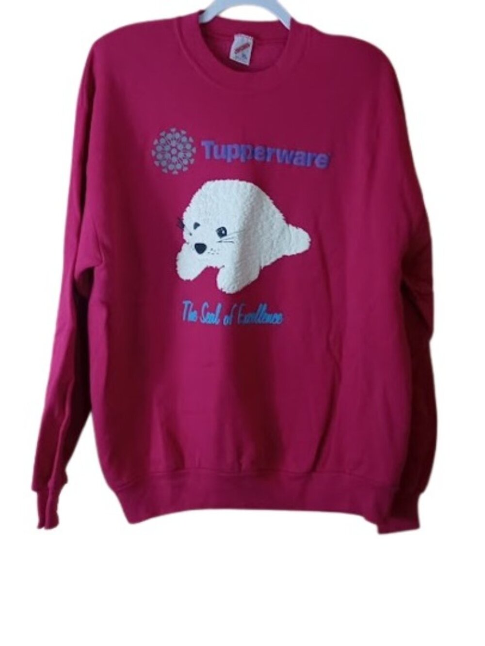 Vintage 1980s Jerzees Womens Sweatshirt Tupperware Seal Of Excellent Graphic XL